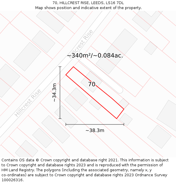 70, HILLCREST RISE, LEEDS, LS16 7DL: Plot and title map