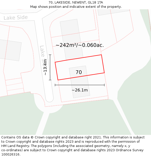 70, LAKESIDE, NEWENT, GL18 1TA: Plot and title map