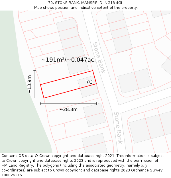 70, STONE BANK, MANSFIELD, NG18 4GL: Plot and title map