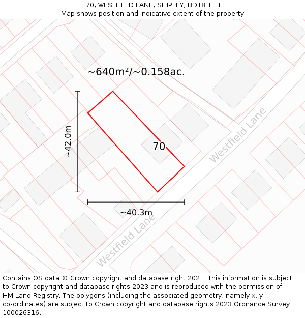 70, WESTFIELD LANE, SHIPLEY, BD18 1LH: Plot and title map