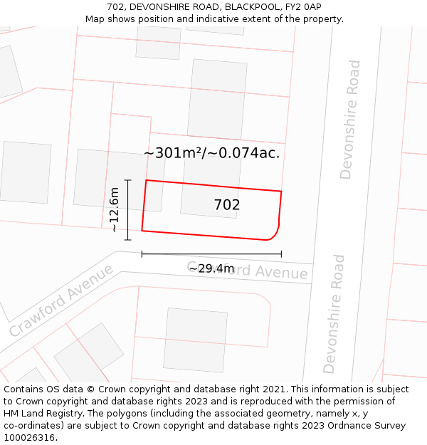 702, DEVONSHIRE ROAD, BLACKPOOL, FY2 0AP: Plot and title map