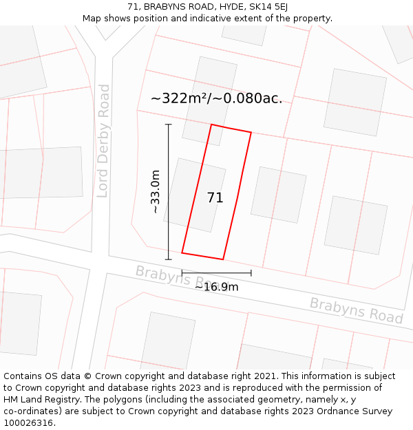 71, BRABYNS ROAD, HYDE, SK14 5EJ: Plot and title map