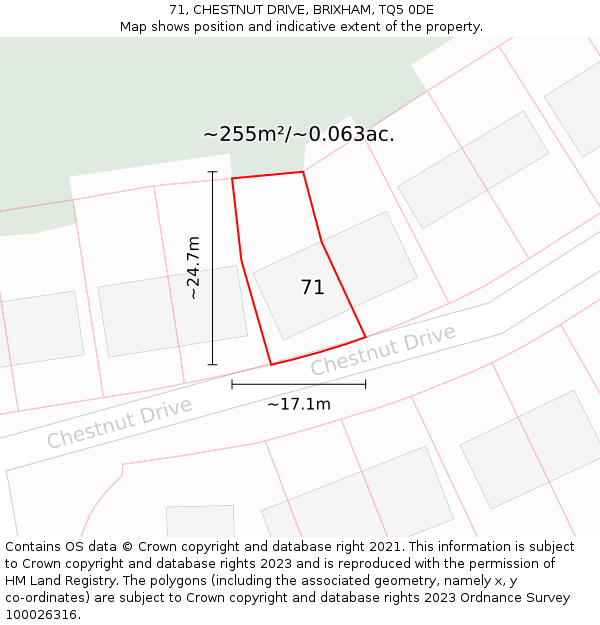 71, CHESTNUT DRIVE, BRIXHAM, TQ5 0DE: Plot and title map