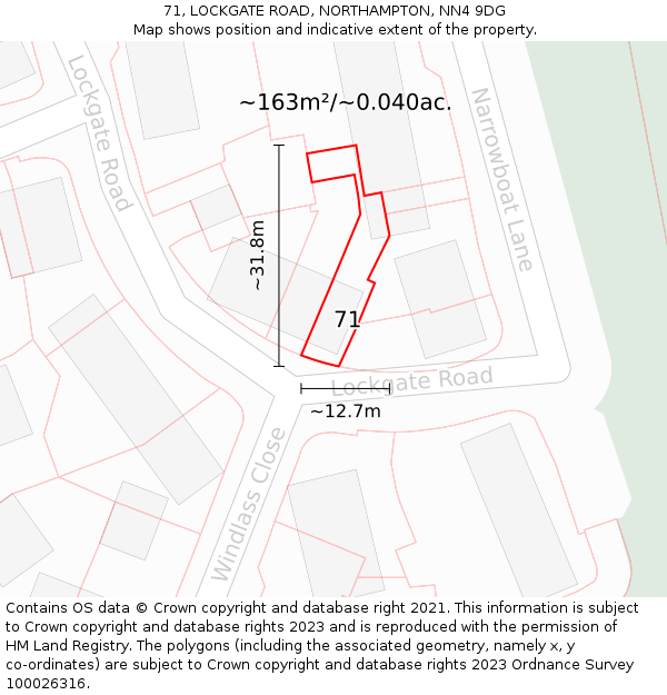 71, LOCKGATE ROAD, NORTHAMPTON, NN4 9DG: Plot and title map