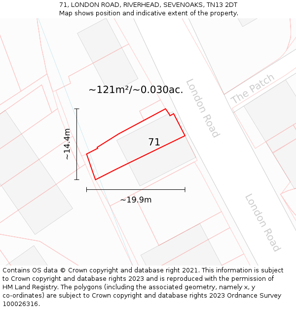 71, LONDON ROAD, RIVERHEAD, SEVENOAKS, TN13 2DT: Plot and title map