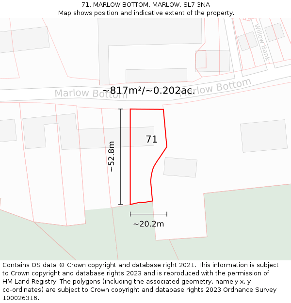 71, MARLOW BOTTOM, MARLOW, SL7 3NA: Plot and title map