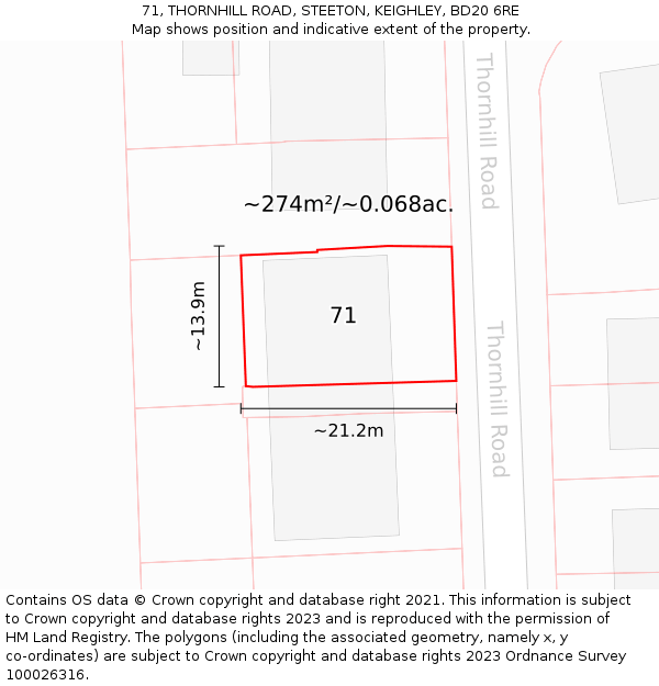71, THORNHILL ROAD, STEETON, KEIGHLEY, BD20 6RE: Plot and title map