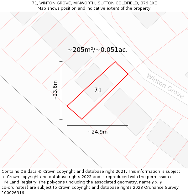 71, WINTON GROVE, MINWORTH, SUTTON COLDFIELD, B76 1XE: Plot and title map