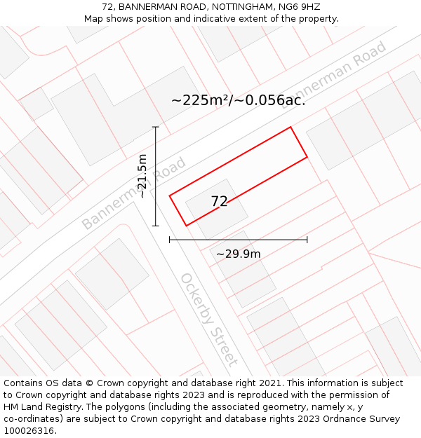 72, BANNERMAN ROAD, NOTTINGHAM, NG6 9HZ: Plot and title map