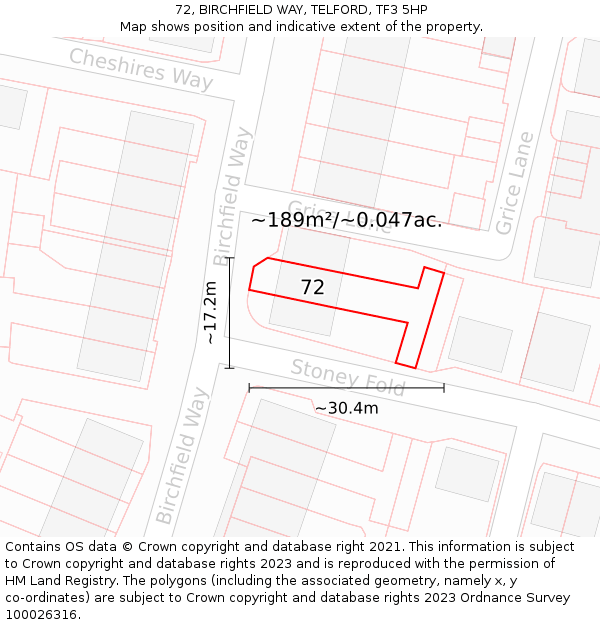 72, BIRCHFIELD WAY, TELFORD, TF3 5HP: Plot and title map