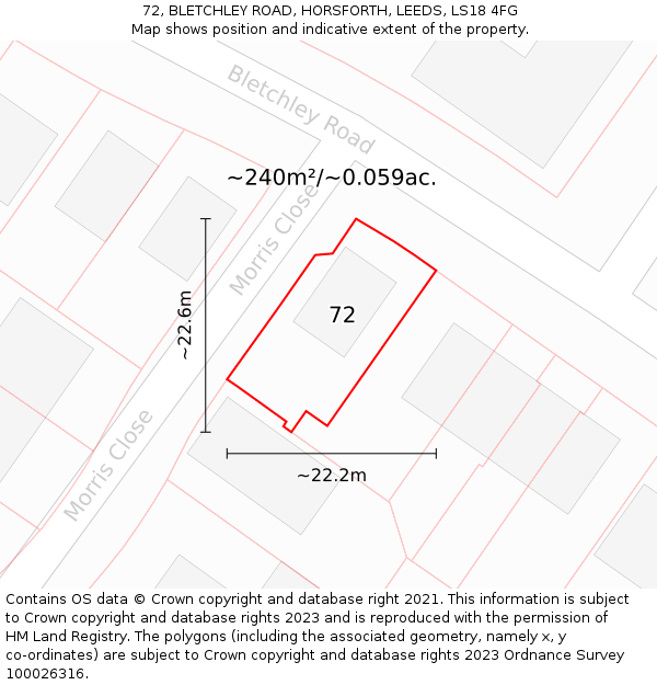 72, BLETCHLEY ROAD, HORSFORTH, LEEDS, LS18 4FG: Plot and title map