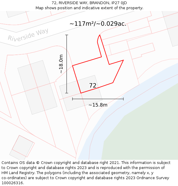 72, RIVERSIDE WAY, BRANDON, IP27 0JD: Plot and title map