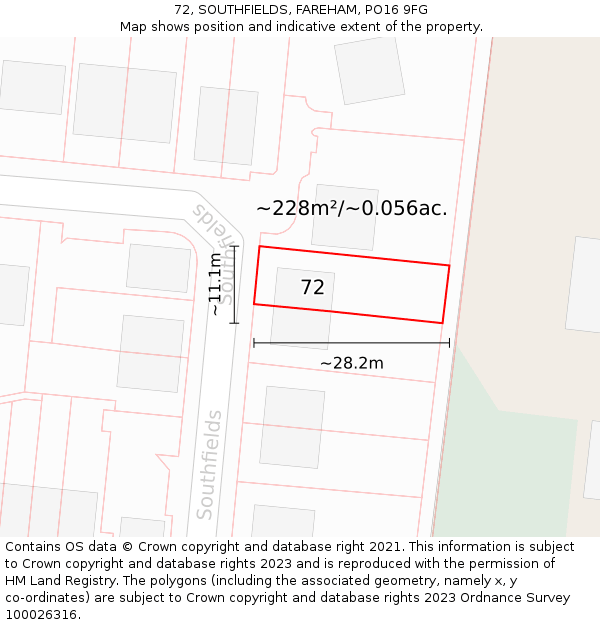 72, SOUTHFIELDS, FAREHAM, PO16 9FG: Plot and title map
