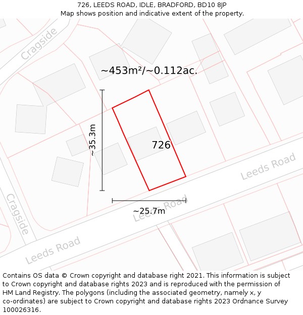726, LEEDS ROAD, IDLE, BRADFORD, BD10 8JP: Plot and title map
