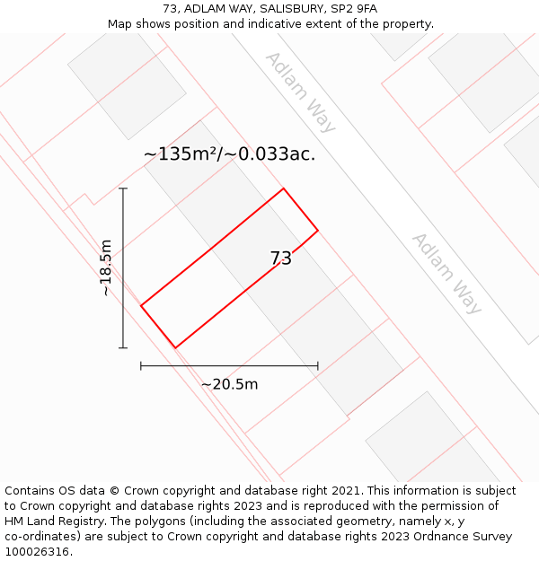 73, ADLAM WAY, SALISBURY, SP2 9FA: Plot and title map