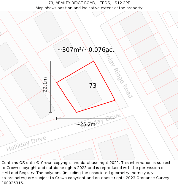 73, ARMLEY RIDGE ROAD, LEEDS, LS12 3PE: Plot and title map