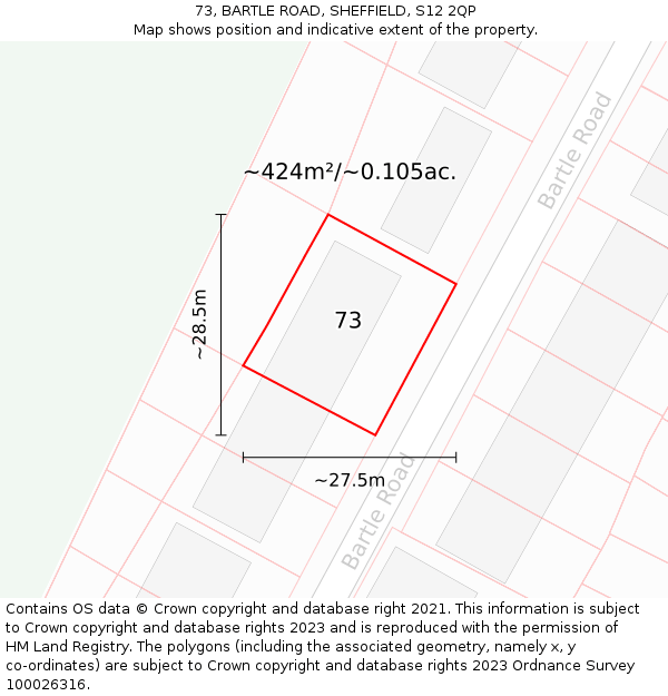 73, BARTLE ROAD, SHEFFIELD, S12 2QP: Plot and title map