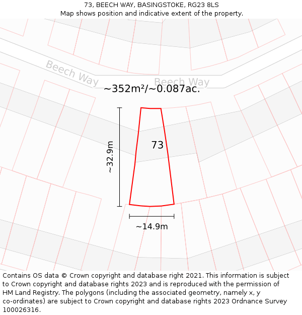 73, BEECH WAY, BASINGSTOKE, RG23 8LS: Plot and title map