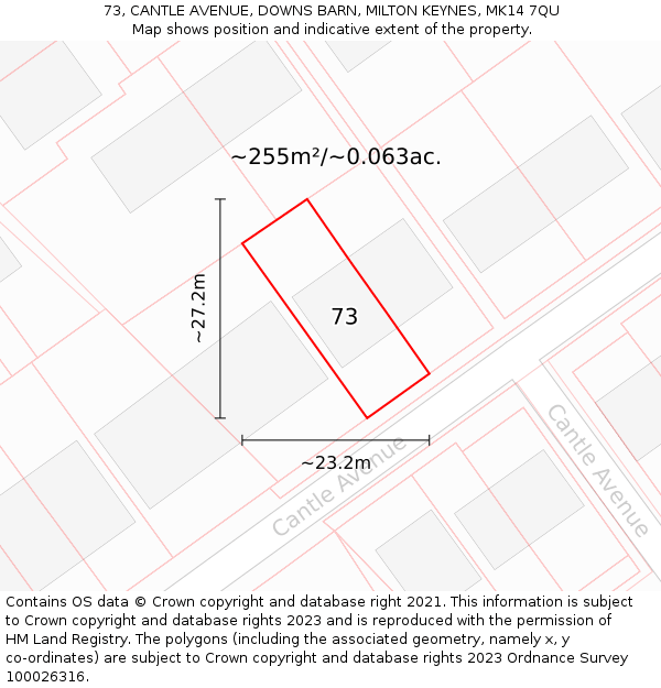 73, CANTLE AVENUE, DOWNS BARN, MILTON KEYNES, MK14 7QU: Plot and title map