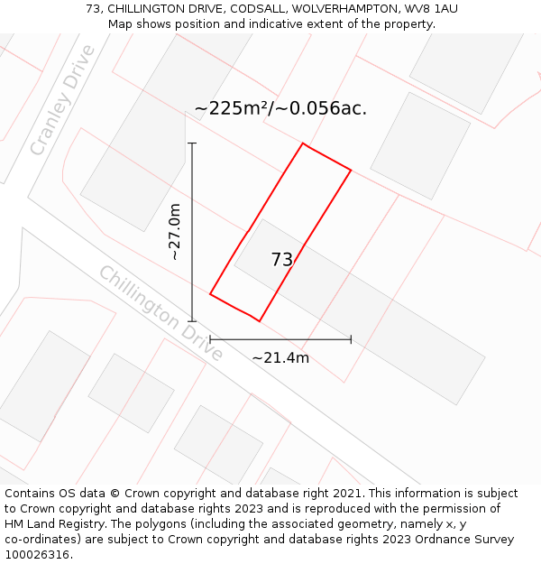 73, CHILLINGTON DRIVE, CODSALL, WOLVERHAMPTON, WV8 1AU: Plot and title map