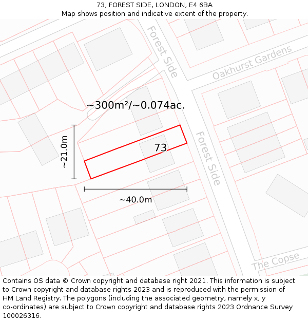 73, FOREST SIDE, LONDON, E4 6BA: Plot and title map
