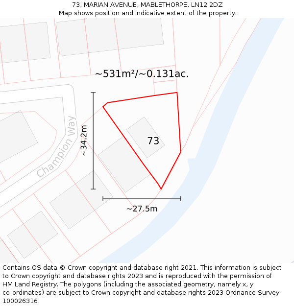 73, MARIAN AVENUE, MABLETHORPE, LN12 2DZ: Plot and title map