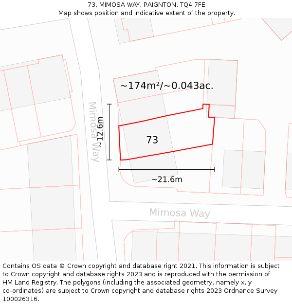 73, MIMOSA WAY, PAIGNTON, TQ4 7FE: Plot and title map