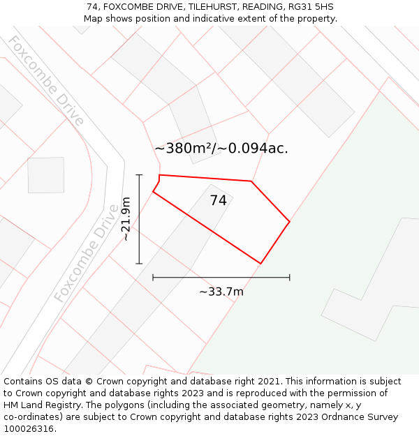 74, FOXCOMBE DRIVE, TILEHURST, READING, RG31 5HS: Plot and title map