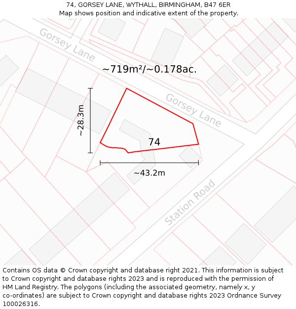 74, GORSEY LANE, WYTHALL, BIRMINGHAM, B47 6ER: Plot and title map