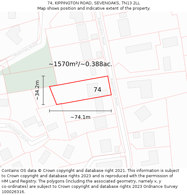 74, KIPPINGTON ROAD, SEVENOAKS, TN13 2LL: Plot and title map