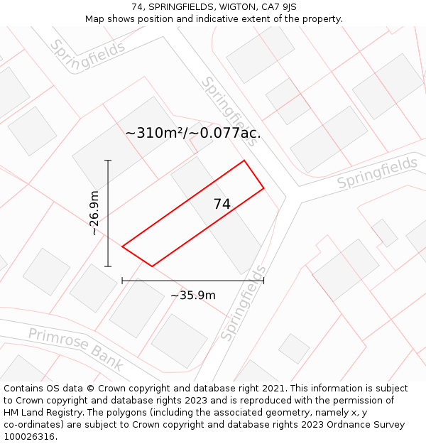 74, SPRINGFIELDS, WIGTON, CA7 9JS: Plot and title map