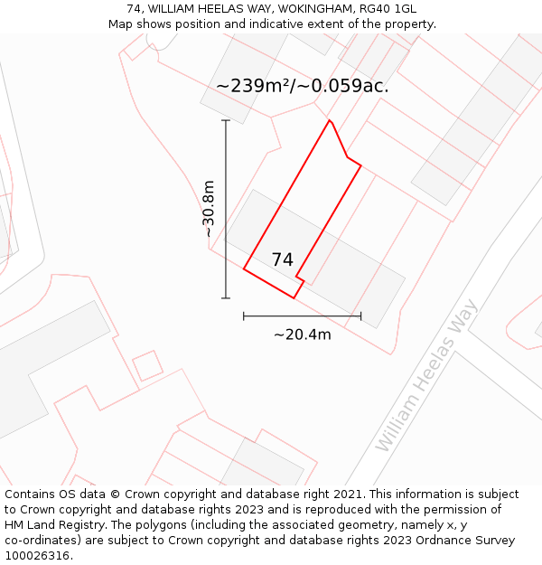 74, WILLIAM HEELAS WAY, WOKINGHAM, RG40 1GL: Plot and title map