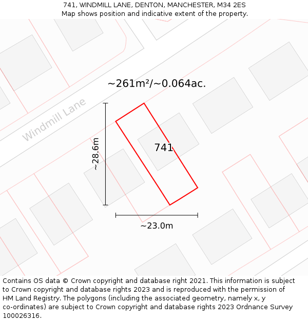 741, WINDMILL LANE, DENTON, MANCHESTER, M34 2ES: Plot and title map