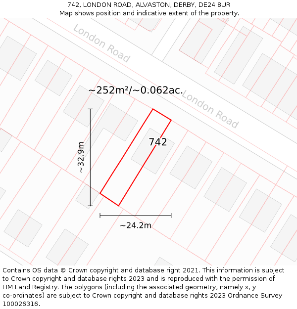 742, LONDON ROAD, ALVASTON, DERBY, DE24 8UR: Plot and title map
