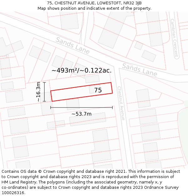 75, CHESTNUT AVENUE, LOWESTOFT, NR32 3JB: Plot and title map