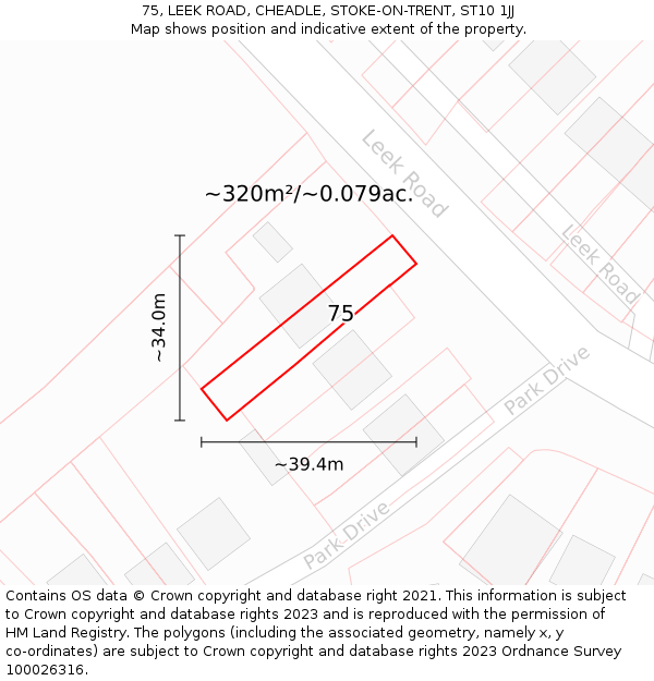 75, LEEK ROAD, CHEADLE, STOKE-ON-TRENT, ST10 1JJ: Plot and title map