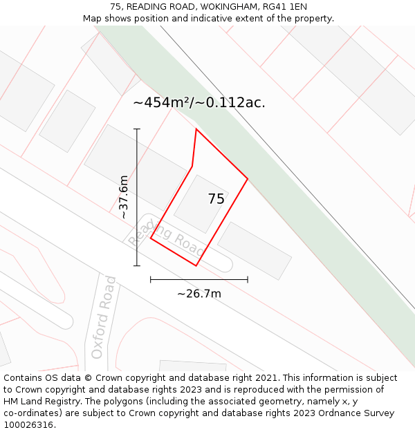 75, READING ROAD, WOKINGHAM, RG41 1EN: Plot and title map