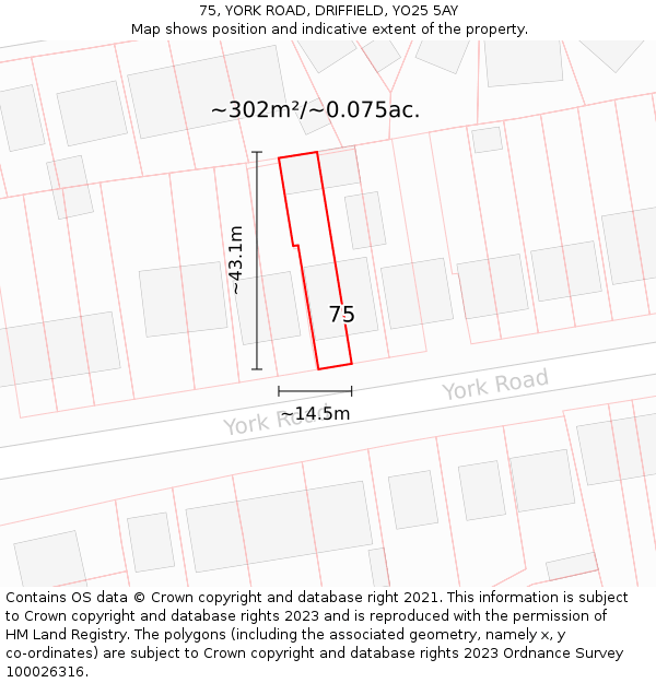 75, YORK ROAD, DRIFFIELD, YO25 5AY: Plot and title map