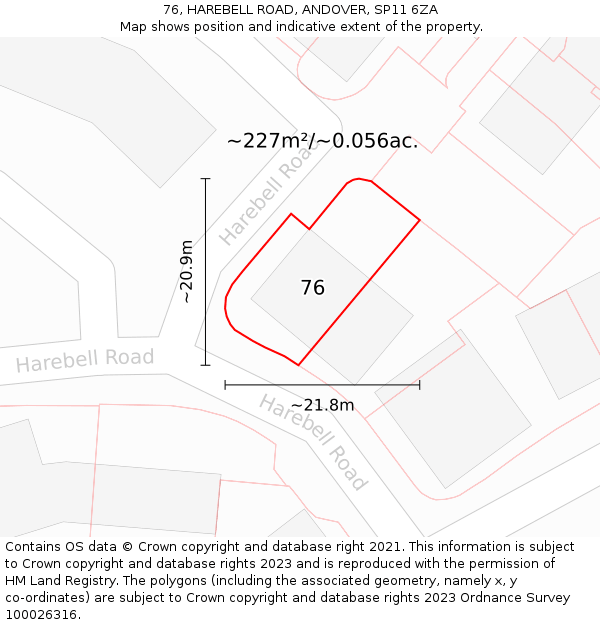 76, HAREBELL ROAD, ANDOVER, SP11 6ZA: Plot and title map
