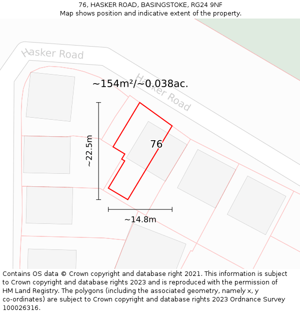 76, HASKER ROAD, BASINGSTOKE, RG24 9NF: Plot and title map