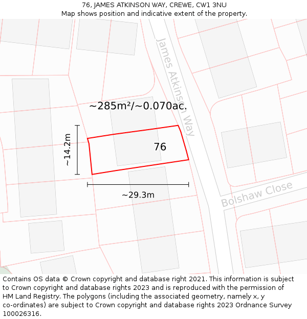 76, JAMES ATKINSON WAY, CREWE, CW1 3NU: Plot and title map