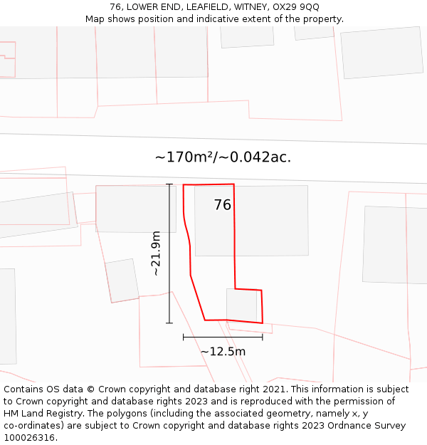 76, LOWER END, LEAFIELD, WITNEY, OX29 9QQ: Plot and title map