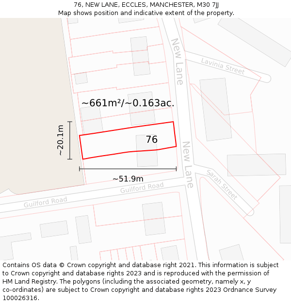 76, NEW LANE, ECCLES, MANCHESTER, M30 7JJ: Plot and title map