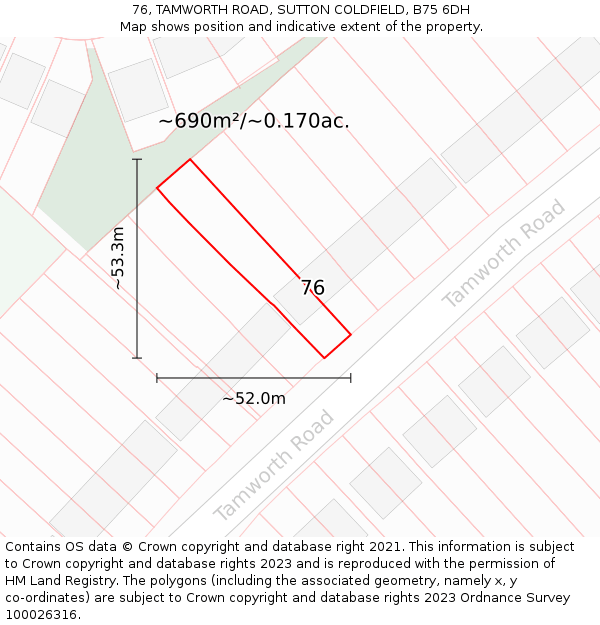 76, TAMWORTH ROAD, SUTTON COLDFIELD, B75 6DH: Plot and title map
