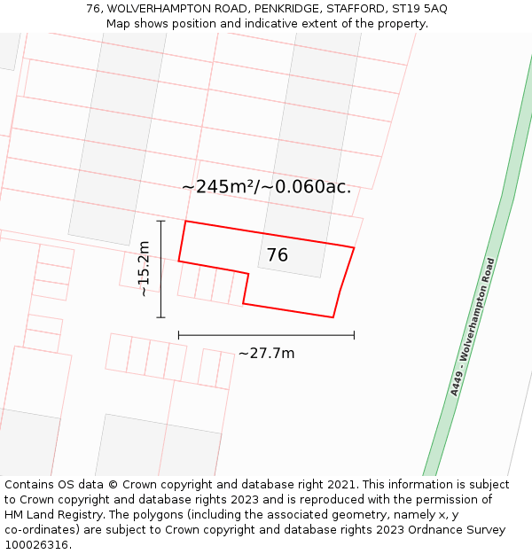 76, WOLVERHAMPTON ROAD, PENKRIDGE, STAFFORD, ST19 5AQ: Plot and title map