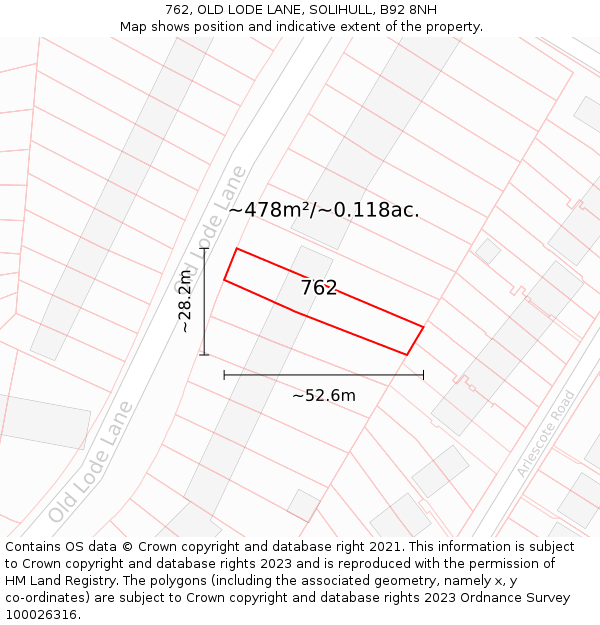 762, OLD LODE LANE, SOLIHULL, B92 8NH: Plot and title map