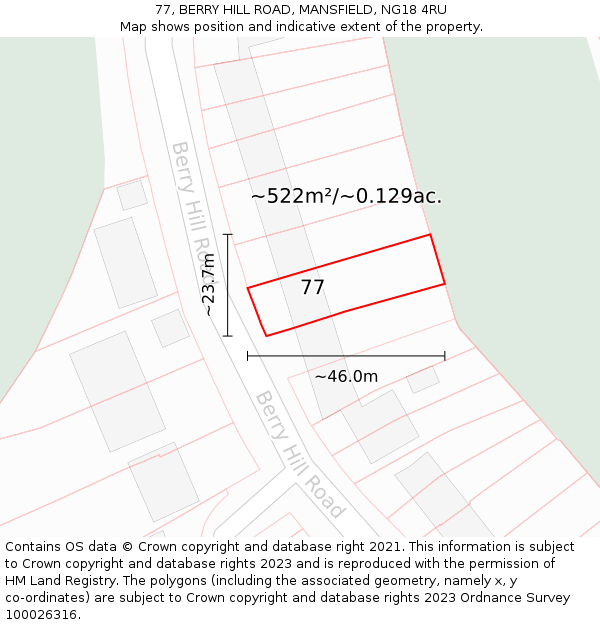 77, BERRY HILL ROAD, MANSFIELD, NG18 4RU: Plot and title map