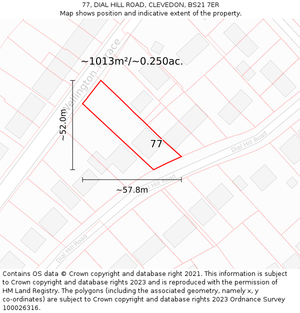 77, DIAL HILL ROAD, CLEVEDON, BS21 7ER: Plot and title map