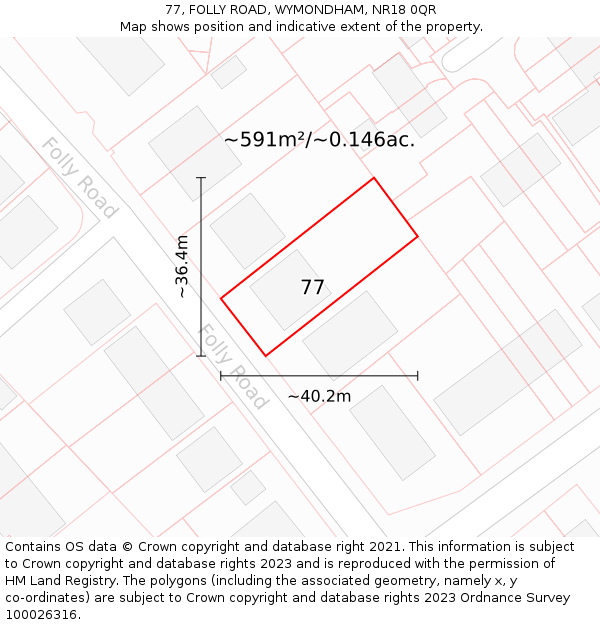 77, FOLLY ROAD, WYMONDHAM, NR18 0QR: Plot and title map