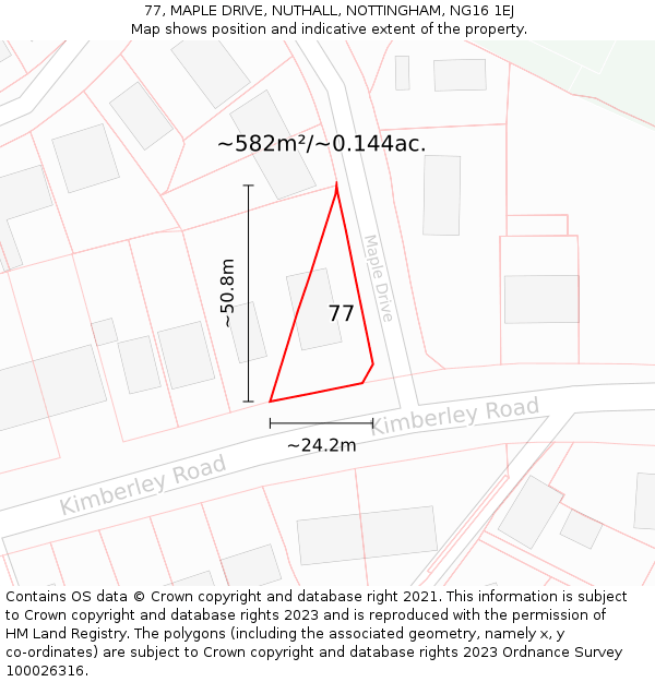 77, MAPLE DRIVE, NUTHALL, NOTTINGHAM, NG16 1EJ: Plot and title map
